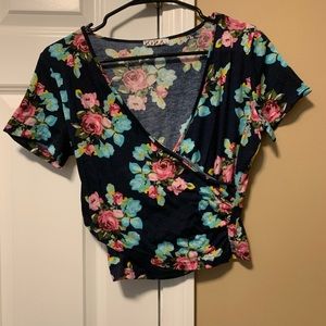 Black Wrap Floral Crop Top